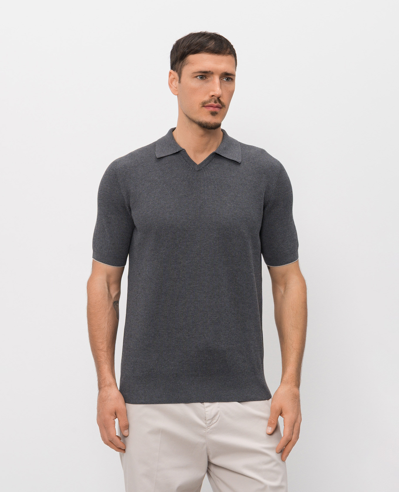 Grey ribbed T-shirt Brunello Cucinelli 3