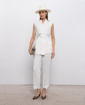 Brunello Cucinelli White linen pants with monil chain MH126P8292