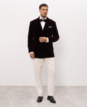 Brunello Cucinelli Burgundy double-breasted velvet tuxedo jacket MV463GS22