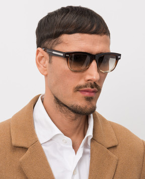 Brunello Cucinelli Stanley J brown sunglasses with logo engraving MOCSTEMS17