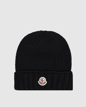 Moncler ENFANT Children's black hat with logo patch L29543B00017M1172