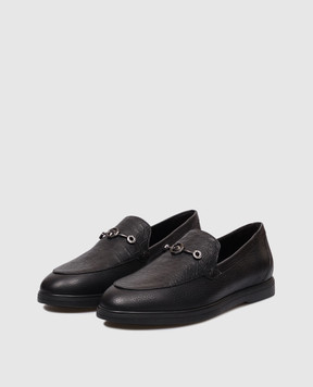 Stefano Ricci Black leather loafers with crocodile leather UC62G2236SKCS