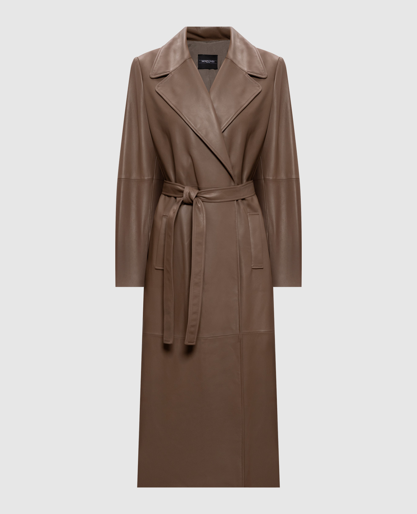 Mila brown leather coat with belt