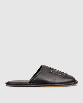 AMIRI Black leather slippers with logo patch AMCSCA1003