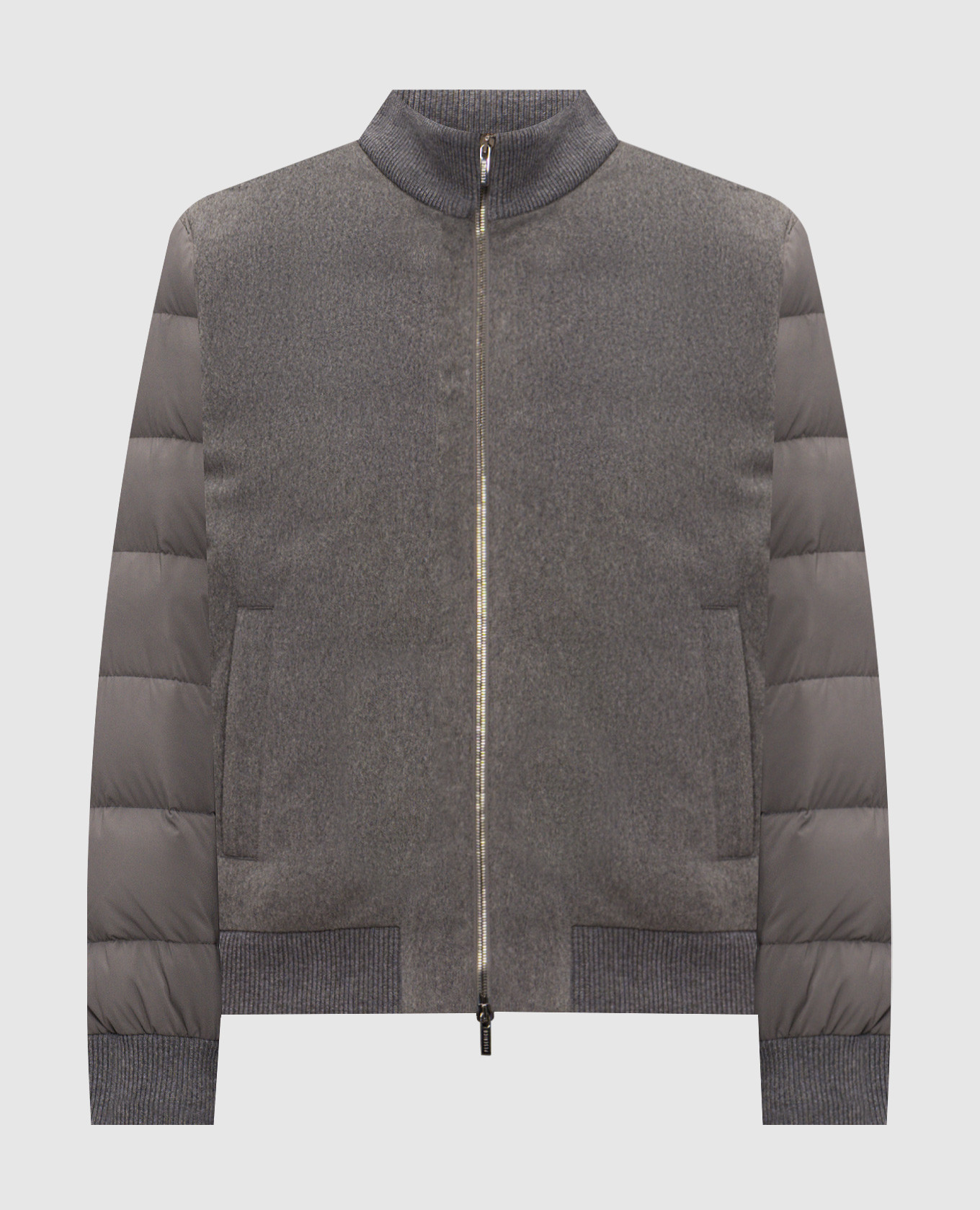 Grey down jacket with logo patch