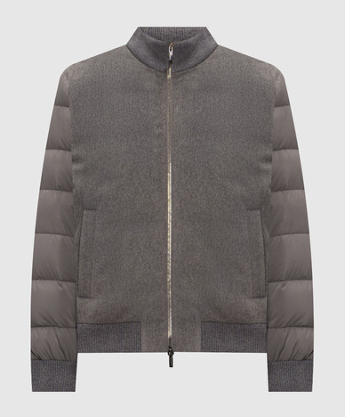 Grey down jacket with logo patch