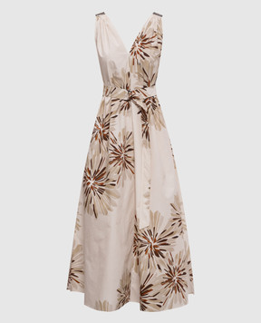 Brunello Cucinelli Beige floral print midi dress MQ197A5092