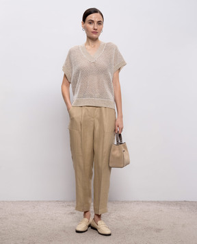 Peserico Beige openwork linen vest with sequins A99027F079106B