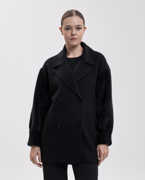 Twinset Black double-breasted coat with wool 262TP2490