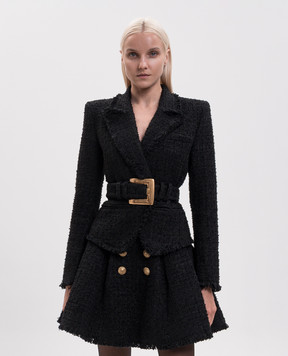 Balmain Black tweed jacket with belt HF1SI636XM07