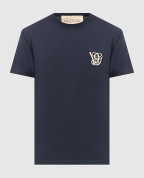 Valentino Blue T-shirt with embroidered monogram logo 8V3MG10VB2W