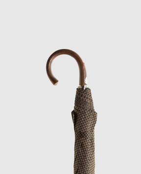 Pasotti Brown Pied de Poule folding umbrella with pattern OMITUO64S526824