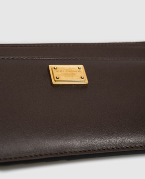Dolce&Gabbana Brown leather cardholder with logo plate BI1261A9S25