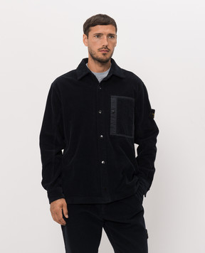 Stone Island Blue corduroy shirt with logo patch L2S151200016S0212