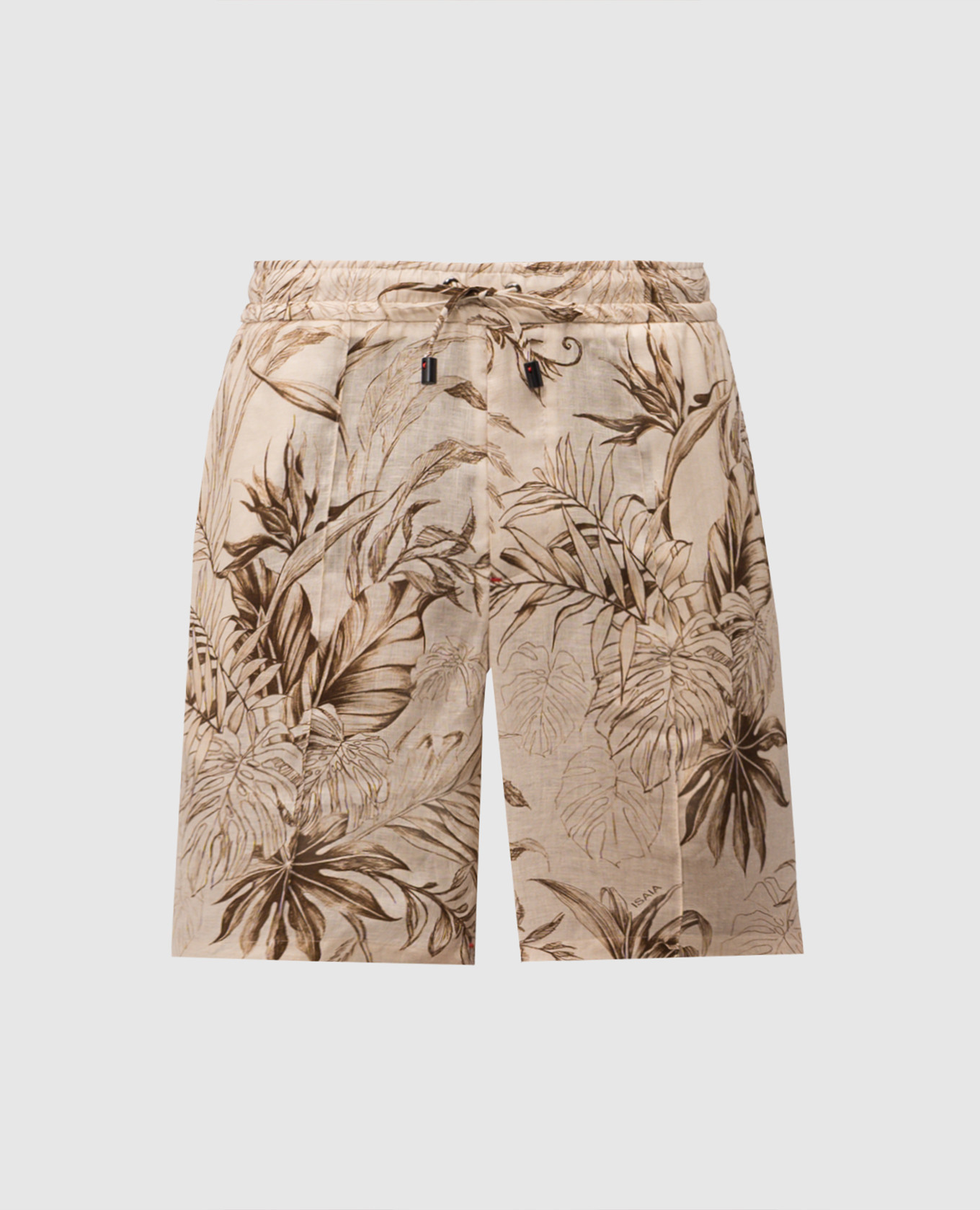 Beige Shorts aus bedrucktem Leinen