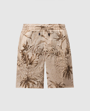 ISAIA Beige printed linen shorts PNC021C1110