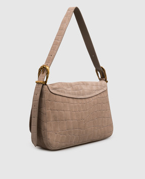 Twinset Beige suede bag Liliane with crocodile embossed pattern 262TD8140