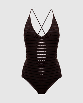 Brunello Cucinelli Dark brown sequined swimsuit MQ965VL179