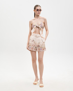 Twinset Beige linen top with floral print 261TT2564