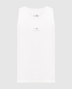 Maison Margiela MM6 White ribbed T-shirt with logo patch SH0NL0007M20054