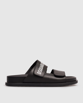DSQUARED2 Children's black leather flip-flops with logo 827323640