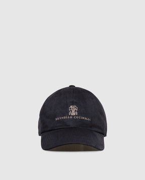 Brunello Cucinelli Suede blue cap with logo embroidery MPCLF9850