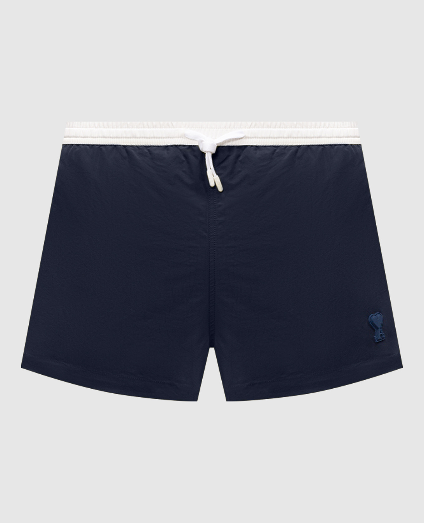 Blue swim shorts with textured logo