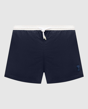 Ami Paris Blue swim shorts with textured logo HBW317PA0027