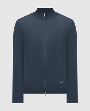 Enrico Mandelli Blue cardigan with silk 3K033A5645