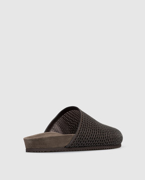 Brunello Cucinelli Brown leather mules with monil chain MZSKG3155
