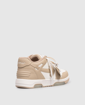Off-White Out Of Office beige leather sneakers with logo patch OMIA189S26LEA002