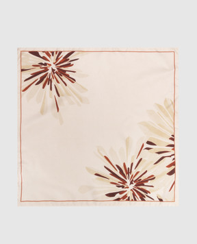 Brunello Cucinelli Beige silk scarf with floral print MFOU0025