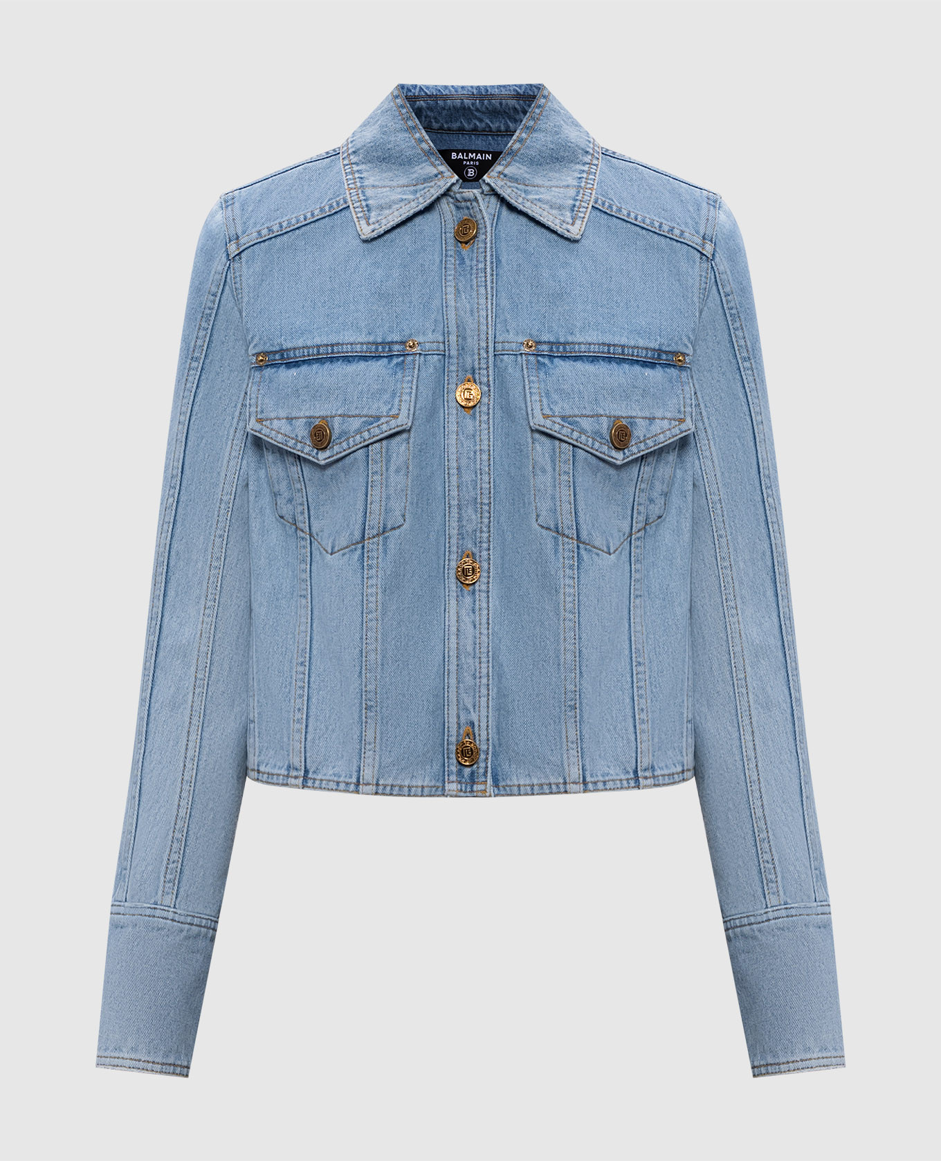 Blue cropped denim jacket Balmain