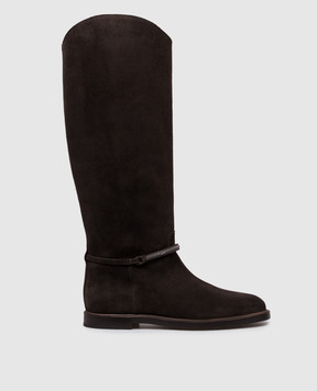 Brunello Cucinelli Dark brown suede riding boots with monil chain MZSFC3316P