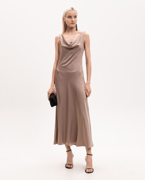 Brunello Cucinelli Beige silk midi dress MB179A5480