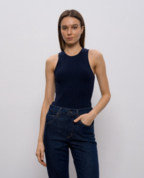 Victoria Beckham Blue ribbed top with monogram 1126JTP007081A