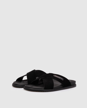Dolce&Gabbana Black suede flip-flops with logo patch A80534A9R00