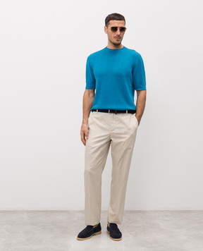 ISAIA Blue linen and silk T-shirt MG8362Y0508