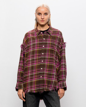 R13 Khaki check shirt with fringe R13WR075R931B