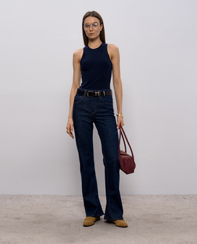 Victoria Beckham Blue ribbed top with monogram 1126JTP007081A