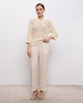 Peserico Beige openwork pullover with sequins E99167F039329A