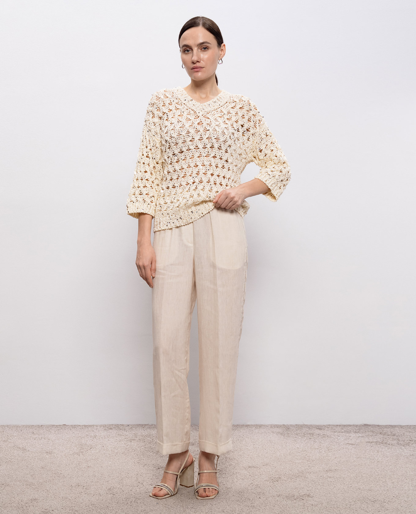 Beige openwork pullover with sequins Peserico 2