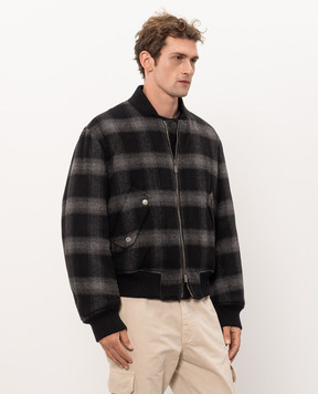 Off-White Black bomber jacket with checked wool 44MEH05XF26F002