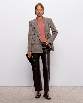 Max Mara Brown leather pants with logo patch SMMPESCA