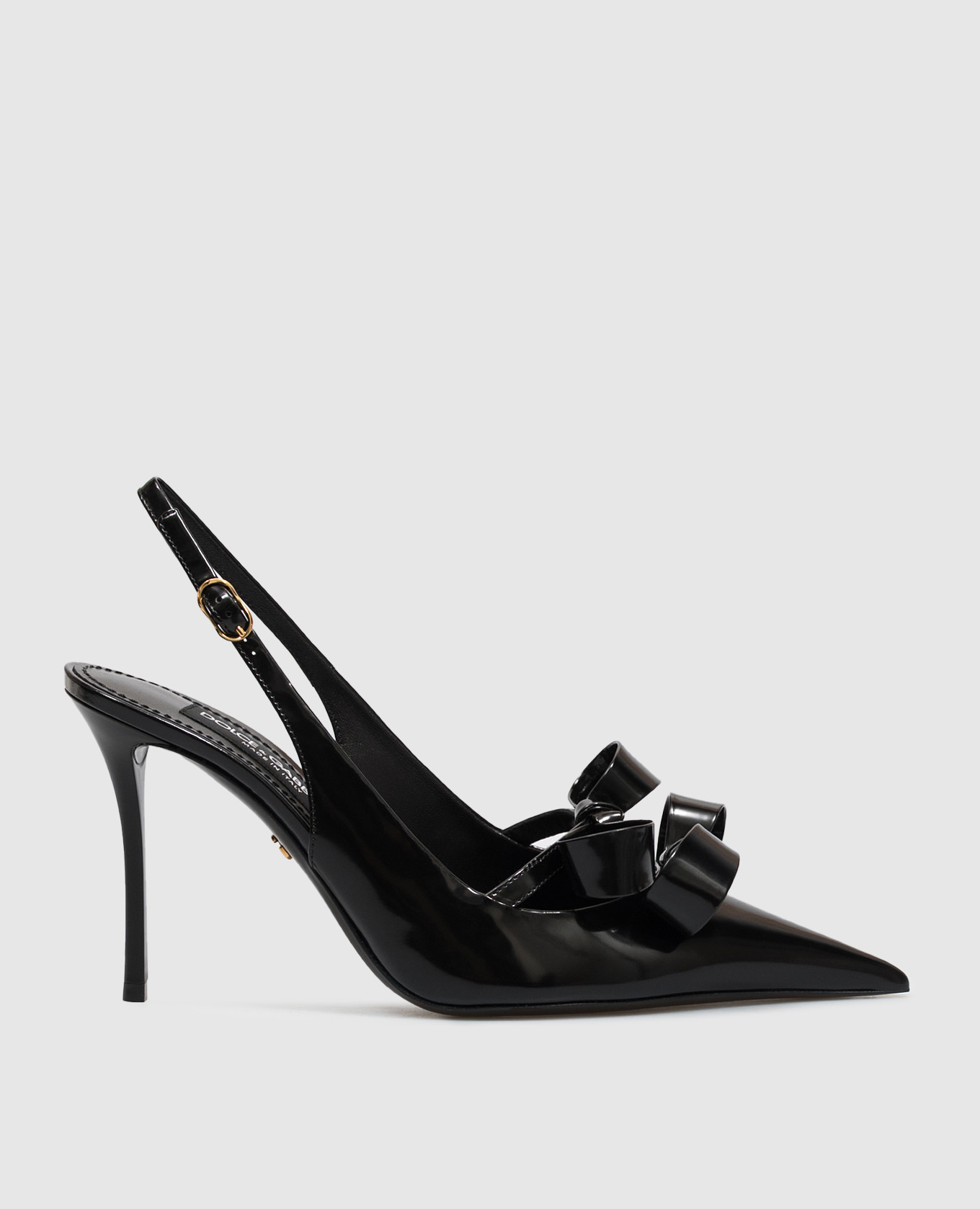 Black leather glossy slingbacks with bows Dolce&Gabbana