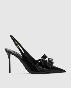 Dolce&Gabbana Black leather glossy slingbacks with bows CG1114A1037
