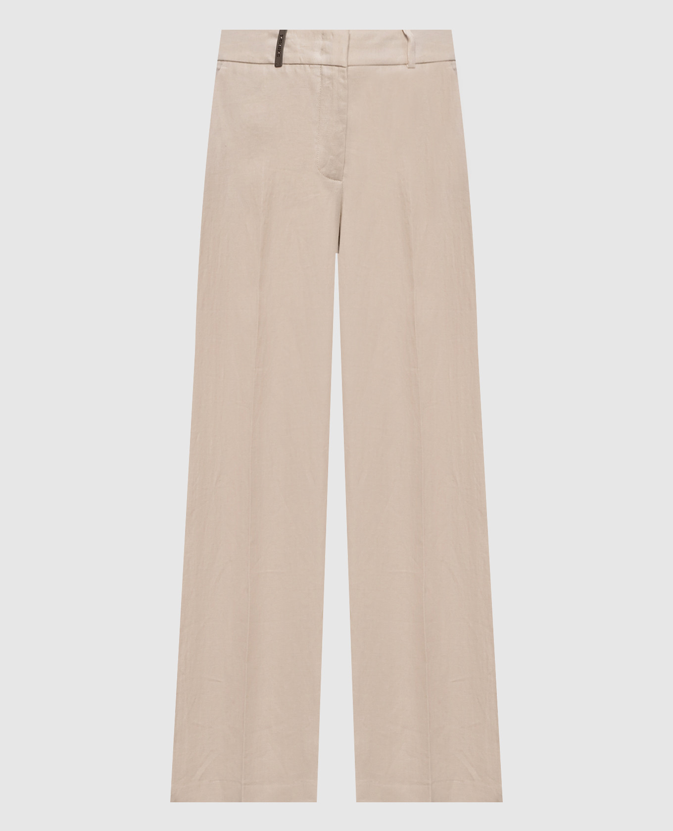 Beige linen pants with branded patch