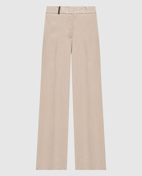 Peserico Beige linen pants with branded patch A0433502606
