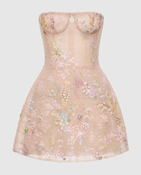 Montsand Beige bustier dress with floral embroidery D337