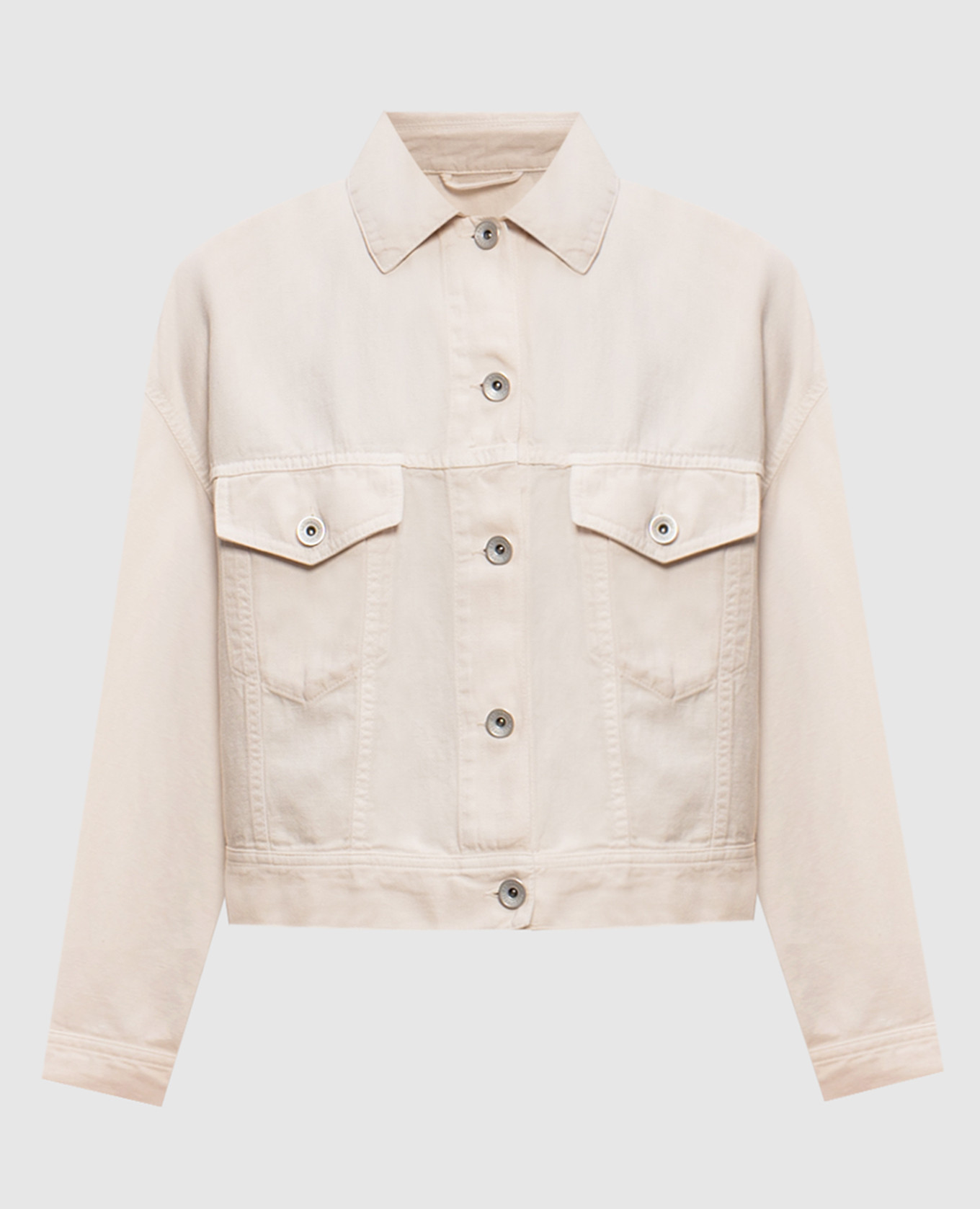 Ivory denim jacket with monil chain
